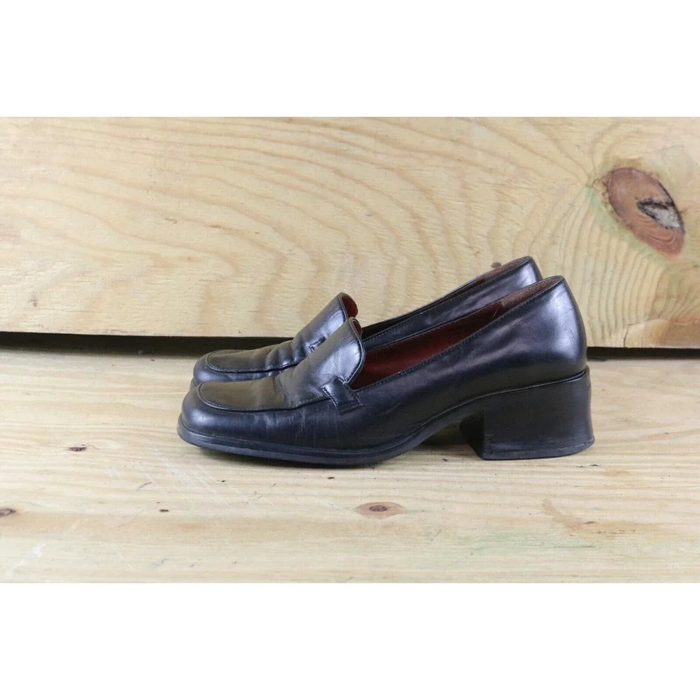Nine Shoes West Womens Sz 8.5 M Chunky Black Leather Vintage Loafers Shoes Y2K